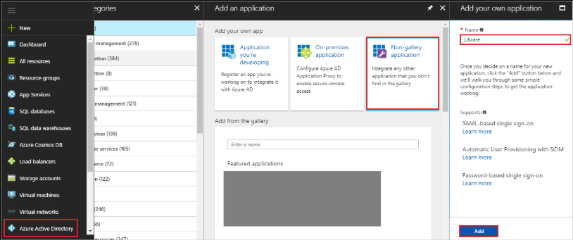 Azure Create application screen